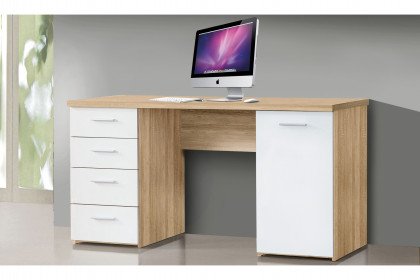 NET106 von Forte - Schreibtisch mit Stauraum - Sonoma-Eiche & weiß