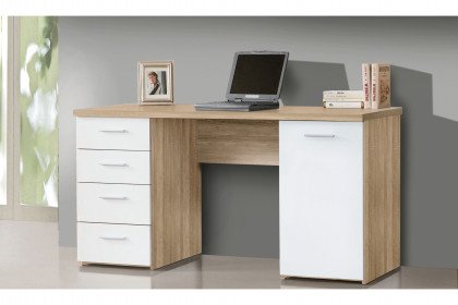 NET106 von Forte - Schreibtisch mit Stauraum - Sonoma-Eiche & weiß