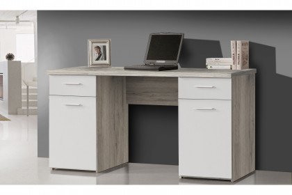 NET106 von Forte - Schreibtisch weiß & Sandeiche-Nachbildung