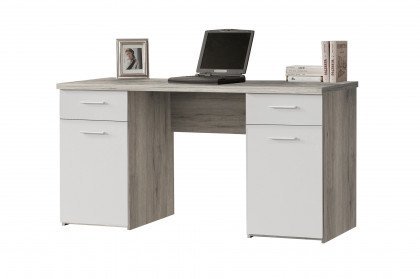 NET106 von Forte - Schreibtisch weiß & Sandeiche-Nachbildung