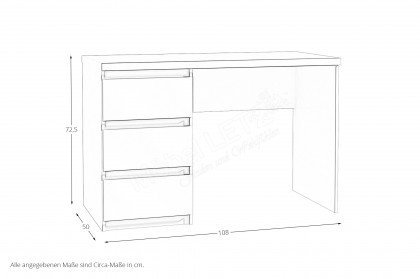 NET106 von Forte - weißer Schreibtisch mit 3 Schubladen