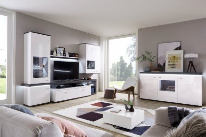 Karajol von IDEAL Möbel - Wohnwand 24 weiß/ Absetzung Oxid