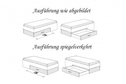 max-i von Rudolf - weißes Bett mit hellgrauer Sockelschublade