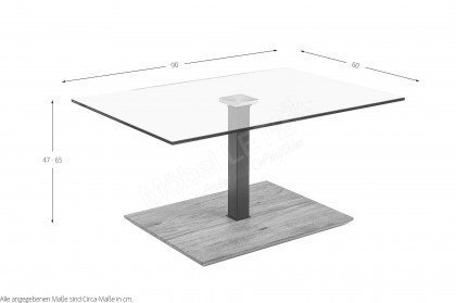 2591 von Vierhaus - Couchtisch Glas/ Wildeiche