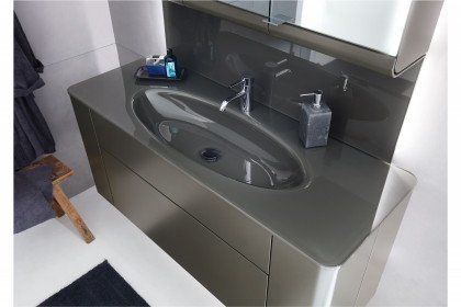Gentis von Hülsta - Badezimmer-Set in Lack grau mit Glaswaschtisch