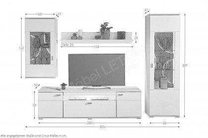 Dawson von IDEAL Möbel - Wohnwand 103 Eiche/ weiß