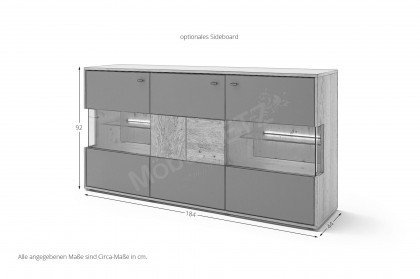 Valencia von MCA - Wohnwand 01 Eiche/ Glas in Parsol Grau
