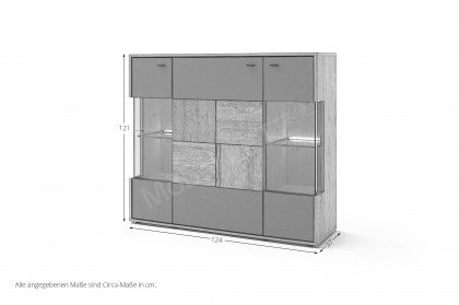 Valencia von MCA -  Highboard Eiche Bianco/ Glas in Parsol Grau