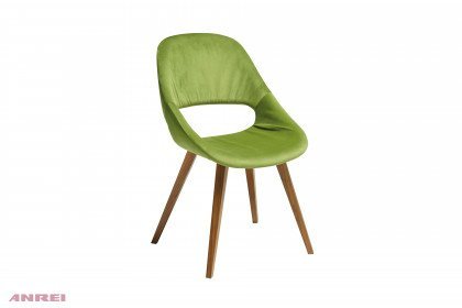 Stuhl 128 von ANREI - 4-Fuß-Stuhl in Astnuss/ grün, eckige Beinform