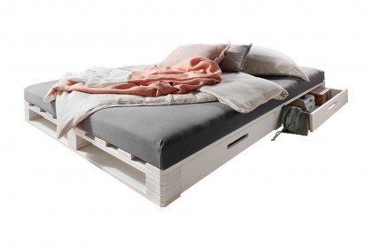 Palettenbett von Infanskids - weißes Palettenbett aus Kiefer mit 2 Schubladen