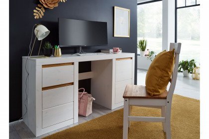 WZ-0059 von GK Möbelvertrieb - Holz-Schreibtisch weiß - eichefarbig