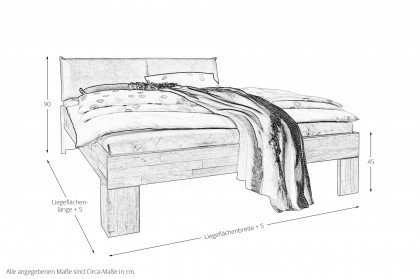 Astoria von Nature Living - Bett Wildeiche mit Polsterkopfteil anthrazit