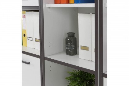 Keflavik von Forte - Büroschrank 4-türig mit Nische weiß - grau
