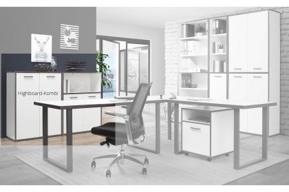 Keflavik von Forte - modernes Büromöbel-Set 9-teilig weiß - grau