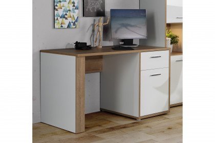 Chicory von Forte - Schreibtisch mit Stauraum Riviera Eiche - weiß
