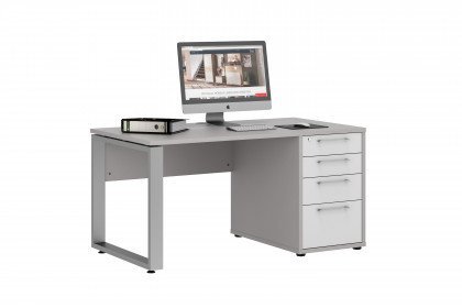 Homebase von Maja Möbel - Schreibtisch mit Schubkästen grau-weiß