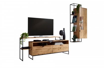 WZ-0426 von GK Möbelvertrieb - Wohnwand mit TV-Aufsatz aus Wildeiche