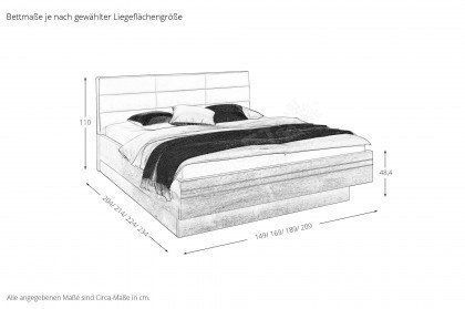 Cassino von Disselkamp - Schwebe-Bett Eiche mit Polsterkopfteil
