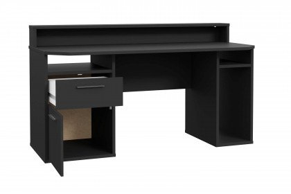 Tezaur von Forte - schwarzer Computertisch mit Stauraum