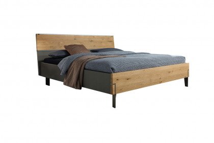 Milo von Thielemeyer - dunkelgraues Bett mit Wildeichenholz