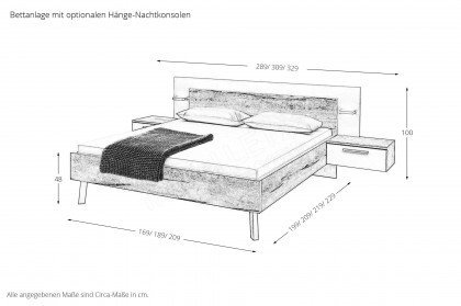 Merano von Loddenkemper - Bett 160x200 cm Eiche - weiß