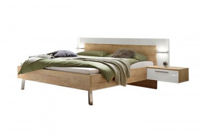 Merano von Loddenkemper - Bett Eiche-grau 180x200 cm mit Beleuchtung
