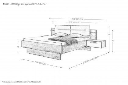 Merano von Loddenkemper - Doppelbett mit Kopfteilpolster Eiche-taupe