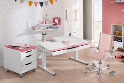 Teenio 120 von Paidi - weißer Schreibtisch mit rosé-farbener Absetzung
