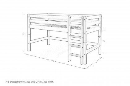 Abenteuer von Infanskids - Halbhochbett 90x200 weiß Kiefer