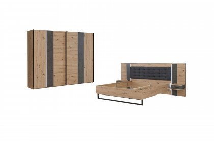 Fotyna von Forte - Schlafzimmer-Set mit Beleuchtung Eiche Artisan - Beton
