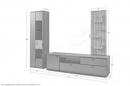 Mariara von IDEAL Möbel - Wohnwand 37 grau/ Eiche Artisan Staboptik