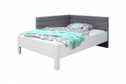 Kosi Plus von MONDO - Bett mit Polsterkopfteil grau - weiß