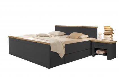 Locarno von POL Power - Bett mit 2 Nachtkonsolen grau - Eiche