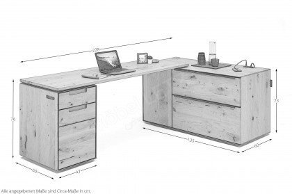 Talvera 1015 von VALMONDO - Verwandlungs-Sideboard mit Winkel-Schreibtisch