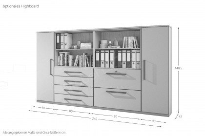 objekt.plus von Röhr-Bush - Schreibtisch mit Lowboard, mittelgrau/ Hickory