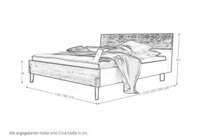 Milo von Thielemeyer - Doppelbett Wildeiche gebürstet mit Kopfteilpolster graphit
