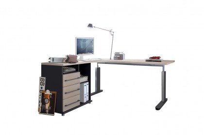 Techno von Röhr - Schreibtisch mit Freifromplatte & Anbauregal