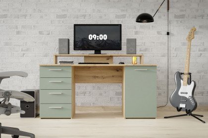 NET106 von Forte - Schreibtisch in Artisan Eiche & Salbeigrün