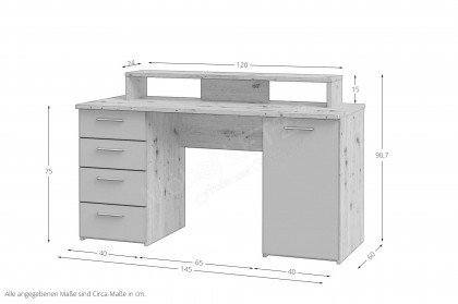 NET106 von Forte - Schreibtisch in Artisan Eiche & Salbeigrün