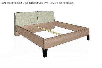 Callao von Disselkamp - Bett 140x200 cm Balkeneiche - Polster grün