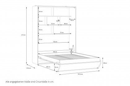 S-Room von Forte - Multifunktionsbett vertikal 140x200 cm weiß - Eiche