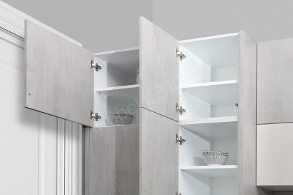 Elba von Schüller - Küchenzeile Beton quarzgrau Nachbildung / muschelweiß Hochglanz