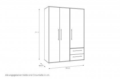 Mokkaris von Forte - Kleiderschrank weiß mit 3 Türen und 2 Schubladen