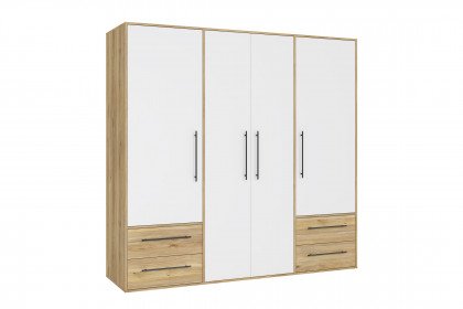 Mokkaris von Forte - 4-türiger Schrank mit Schubkästen Mauvella Oak - weiß