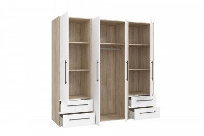 Mokkaris von Forte - 4-türiger Schrank mit Schubkästen Mauvella Oak - weiß