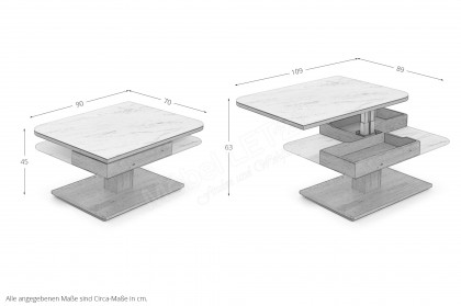 Vtektura living von Voglauer - Couchtisch Wildeiche mit Glasplatte und Höhenverstellung