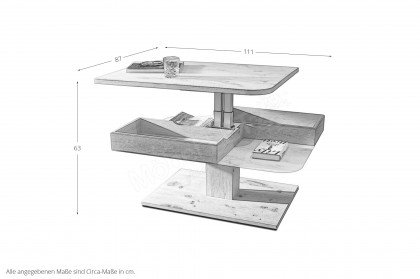 Vtektura living von Voglauer - Couchtisch Wildeiche mit Glasplatte und Höhenverstellung