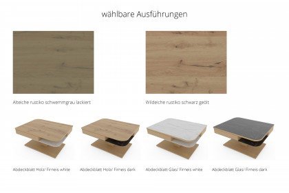 Vtektura living von Voglauer - Couchtisch Wildeiche/ Firneis white und Höhenverstellung