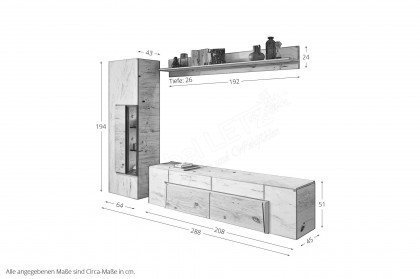 Vtektura living von Voglauer - Wohnwand dreiteilig Wildeiche/ Firneis white