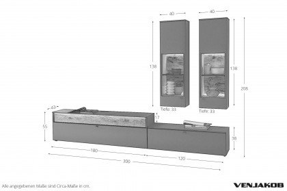 Lumea von Venjakob -  Wohnwand LU10 Lack anthrazit matt/ Eiche massiv